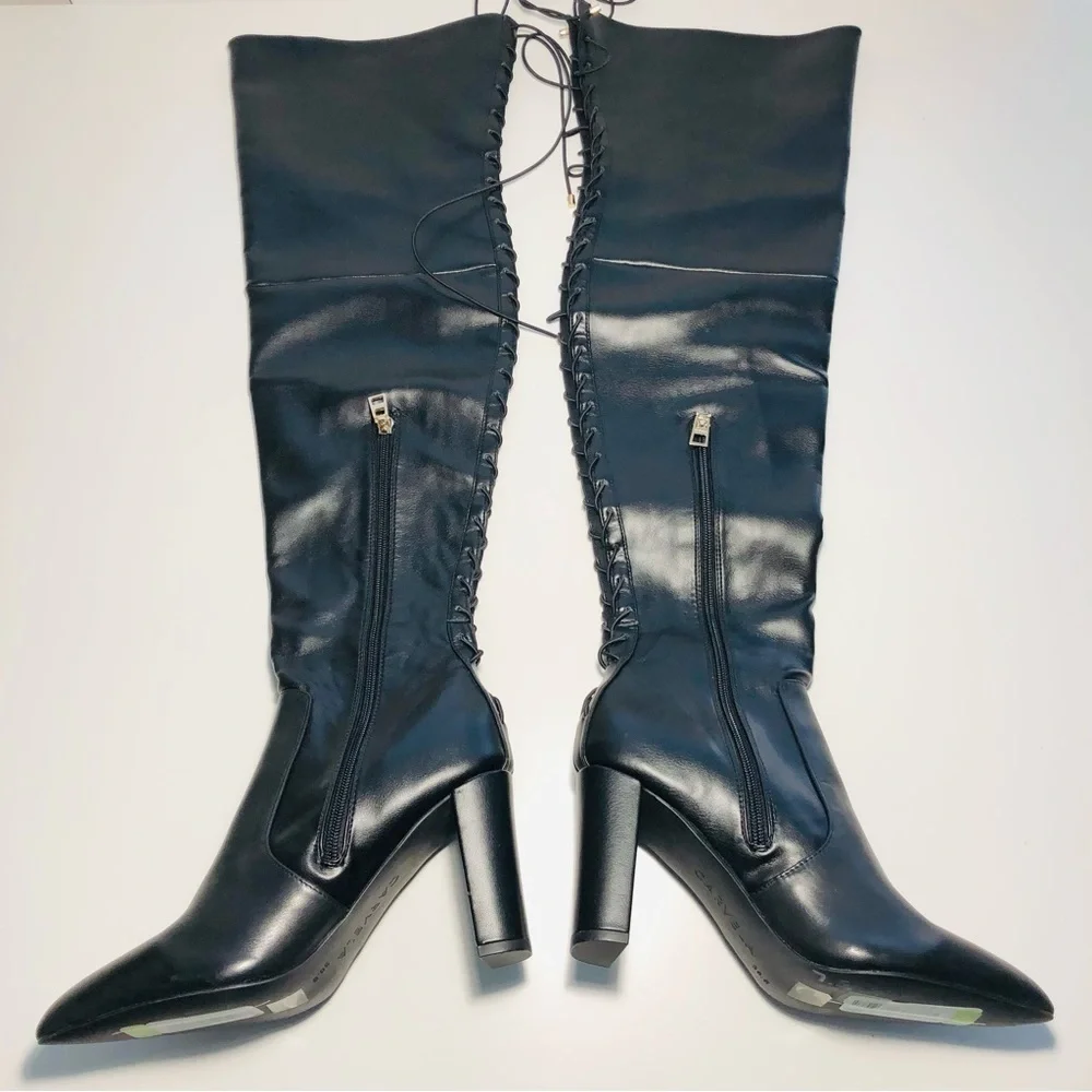 NEW CARVELA Black Second Skin wide-fit faux-leather over-the-knee boots sz 38.5
